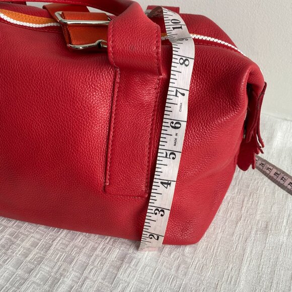 Roots Red Leather Satchel Bag With Stripe Detail - Picture 16 of 16